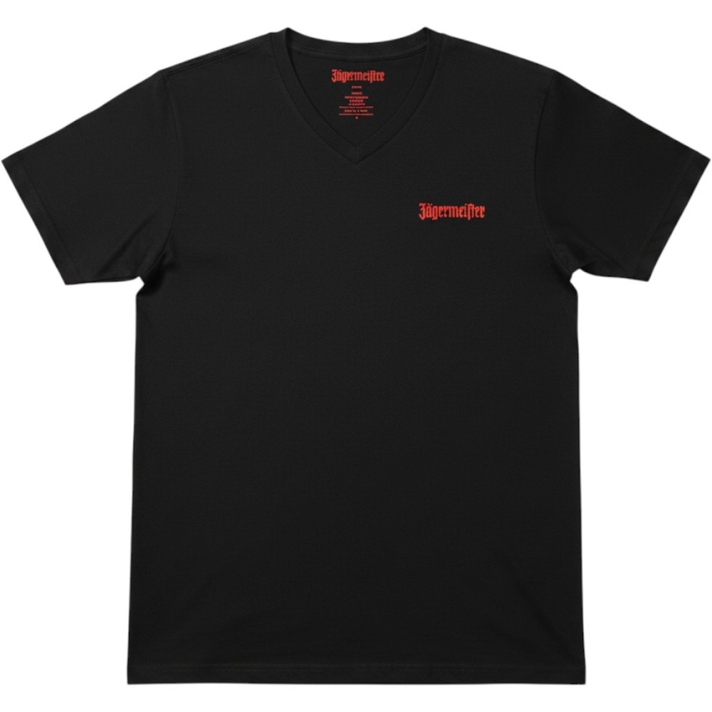 Jagermeister Mens V-Neck Graphic T-Shirt Black Cotton Embroidered Logo Large